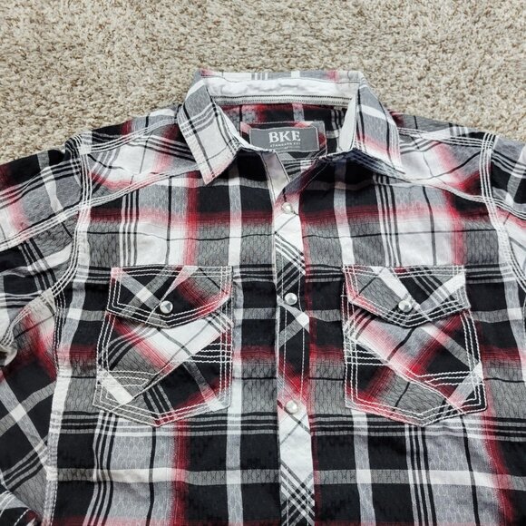 BKE Pearl Snap Shirt Mens Medium Multicolor Plaid Long Sleeve Standard Fit - Picture 3 of 7